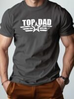 Men'S 100% Cotton Heavyweight T-Shirt With Top Dad Lettering & Distressed White Print - Casual Short Sleeve Round Neck Comfort Fit Father'S Day Gift, Breathable Casual Attire, Machine Washable, Ideal For Birthdays & Family Events - Ideal For New Dads & Expecting Fathers - Stylish Casual Men'S Fashion With Bold "Top Dad" Graphic, Relaxed Fit, Digital Print, And Versatile For Casual Attire, Fathers Day Tshirt