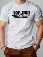 Men'S 100% Cotton Heavyweight T-Shirt With Top Dad Lettering & Distressed White Print - Casual Short Sleeve Round Neck Comfort Fit Father'S Day Gift, Breathable Casual Attire, Machine Washable, Ideal For Birthdays & Family Events - Ideal For New Dads & Expecting Fathers - Stylish Casual Men'S Fashion With Bold "Top Dad" Graphic, Relaxed Fit, Digital Print, And Versatile For Casual Attire, Fathers Day Tshirt - Image 4
