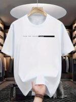 Men'S Casual Crew Neck T-Shirt With "Facing The Future" Print, Polyester Knit Fabric, Slight Stretch, Regular Fit, Summer Short-Sleeved Top, Fashionable Daily Wear - Image 3