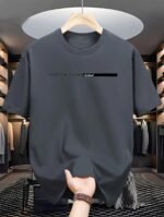 Men'S Casual Crew Neck T-Shirt With "Facing The Future" Print, Polyester Knit Fabric, Slight Stretch, Regular Fit, Summer Short-Sleeved Top, Fashionable Daily Wear - Image 6