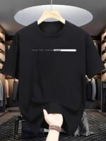Men'S Casual Crew Neck T-Shirt With "Facing The Future" Print, Polyester Knit Fabric, Slight Stretch, Regular Fit, Summer Short-Sleeved Top, Fashionable Daily Wear - Image 4