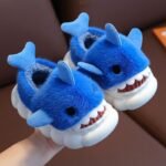 1 Pair Youngsters' Shark Plush Slippers - Soft Fleece-Lined Slip-On Indoor/Outdoor House Shoes With Cartoon Shark Design, Non-Slip Pvc Sole For Boys & Girls (Green, Grey, Blue), Shark Slippers - Image 2