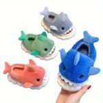 1 Pair Youngsters' Shark Plush Slippers - Soft Fleece-Lined Slip-On Indoor/Outdoor House Shoes With Cartoon Shark Design, Non-Slip Pvc Sole For Boys & Girls (Green, Grey, Blue), Shark Slippers - Image 7