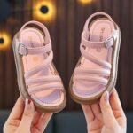 1 Pair Girls' Summer 2024 Fashion Sandals, Non-Slip Soft Pvc Sole, Princess Beach Shoes For Toddler, Baby, And Young Girls, Low-Top, Adjustable Magic Tape Closure, Pvc Lining And Insole - Image 3