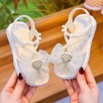 ' Summer Sandals With Floral Pearl Embellishments & Sparkling Accents - Adjustable Hook-And-Loop Closure, Soft Pvc Sole Non-Slip Beach Shoes,, (Pink, Heart/Floral Pattern), Beachwear | Decorative Pearl Details - Image 6