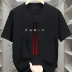 Men'S Paris France Graphic T-Shirt - Black With Red Accent - Heavyweight 100% Crew Neck Tee - Everyday & Formal Wear - All-Season Casual Shirt - Minimalist Parisian Design - Breathable Everyday Essential, Versatile Clothing, Classic Round Neck, Comfortable Fit, Streetwear Style, Geometric Pattern, Durable Construction, Short Sleeve Top, Young Adults, Streetwear Fashion, Urban Style, Soft Material, Basic Top, Young Men