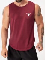 Men'S Summer Athletic Tank Top - Breathable, Sweat Absorbent, Loose Fit Sleeveless Shirt For Gym, Training & Basketball - White With Black Bull Head Design, Gym Apparel | Sweat Absorbent Fabric, Gym Shirts - Image 2