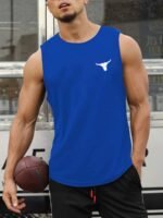 Men'S Summer Athletic Tank Top - Breathable, Sweat Absorbent, Loose Fit Sleeveless Shirt For Gym, Training & Basketball - White With Black Bull Head Design, Gym Apparel | Sweat Absorbent Fabric, Gym Shirts - Image 7