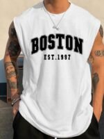 Obm Same Bond Men'S Sleeveless Athletic Tank Top With Boston Est. 1997 Print - Black & Golden, Regular Fit, Machine Washable, All-Season Workout & Casual Wear, Sports Apparel, Sporty Look, Nontransparent Fabric - Image 9