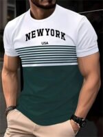 Men'S New York Usa 3D Print Striped T-Shirt - Casual Summer Sportswear, Oversized Red And White Short Sleeve Tee With Asymmetrical Stripes - Image 5