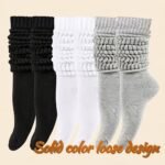 3 Pairs Of Women'S Mid-Calf Socks In Black, White And Gray Solid Colors, Spring And Autumn Fashionable And Versatile Simple Heel Socks - Image 9