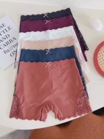 Women'S Mid-Rise Boyshort Panties - Contrast Lace Trim With Scallop Detail & Playful Bow Tie, Soft Comfortable Seamless Design, Moderate Support, Solid Color For Casual Or Special Occasions, Cute Panties, Everyday Comfort Wear, Elegant Underwear, Moderate Support Underwear - Image 11