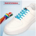 Elastic No-Tie Sneaker Laces With Metal Lock - Quick-Lock Twist Rope Design, Light Blue & White, Comfortable For Casual & Sports Footwear, Casual Footwear, Sleek Shoe Design, Secure Fit Footwear - Image 2
