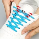 Elastic No-Tie Sneaker Laces With Metal Lock - Quick-Lock Twist Rope Design, Light Blue & White, Comfortable For Casual & Sports Footwear, Casual Footwear, Sleek Shoe Design, Secure Fit Footwear
