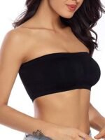 Plus Size Double-Layer Anti-Slip Strapless Bra With Removable Pads - No Underwire Seamless Smoothing High Elasticity Black Camisole Top For Casual Attire, Comfortable Daily Wear, Offshoulder Fashion, Smooth Fabric Finish