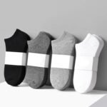 5 Pairs Couple'S Invisible Socks, Solid Color, Breathable Thin Polyester 95% Spandex 5% Knit Fabric, Hand Washable, 200G/M? - Black, White, Grey