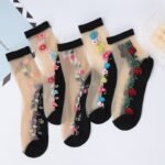 5 Pairs Of Glass Jacquard Crystal Ice Slick Fiber Fabric Women'S Thin Socks - Image 11