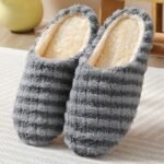 Women'S Plush Fluffy House Slippers - Soft Striped Slip-On Indoor Winter Slippers With Cozy Fabric Upper, Lining & Sole - Hand Washable Casual Home Footwear For Women, Striped Pattern Slipper, Comfortable Wear - Image 7