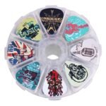 50Pcs Electric Guitar Pick Variety Pack - 0.46, 0.71 & 1.0Mm Thickness - Pvc Material - Cartoon Skull & Wood Grain - 8 Grid Storage Box - Musical Instrument Accessories - Image 7