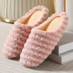 Women'S Warm Plush Striped Print House Slippers, Slip-On Round Toe Anti-Slip Soft Sole Casual Home Slides, Women'S Indoor Flat Shoes - Image 11