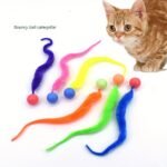 Colorful Caterpillar Plush Cat Toy With Glowing Green Eyes - Interactive Bouncy Ball Design, Soft Durable Polyester Material, Perfect For Indoor Play And Pet Entertainment, Interactive Cat Toy, Without Battery - Image 3