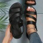 Women'S Adjustable Crisscross Strap Flat Sandals - Open-Toe Summer Beach Shoes With Buckle Closure, Soft Faux Cover & Tpr Sole, Black Casual Roman Sandals For Casual Attire, Strappy Sandals - Image 15