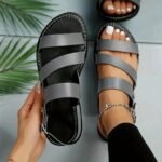 Women'S Adjustable Crisscross Strap Flat Sandals - Open-Toe Summer Beach Shoes With Buckle Closure, Soft Faux Cover & Tpr Sole, Black Casual Roman Sandals For Casual Attire, Strappy Sandals - Image 5