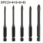 5Pcs High-Efficiency Universal Drilling Tool, Hexagonal Shank Cross Reaming Triangular Drill Bit, Glass Ceramic Woodworking Electric Tool, Hard Alloy Accessory, Cross Spear Head Drill Bit 3/4/5/6/8Mm - Image 3