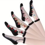 5 Pairs Of Glass Jacquard Crystal Ice Slick Fiber Fabric Women'S Thin Socks - Image 7