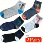 5 Pairs Apring And Fall Mens Sports Socks Summer Leisure Sweat Absorbent Comfortable Thin Breathable Basketball Meias Eu 38-43 - Image 3