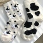 Women'S Cow Print Mid-Calf Socks - Soft Striped Ankle Socks With Black & White Cow Design, Casual & Stylish For Casual Attire, Cute Socks - Image 3
