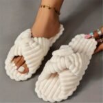 Women'S Solid Color Home Slippers, Open Toe Cross Strap Bedroom Shoes, Comfortable Indoor Slippers - Image 5