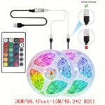 30M/98.4Ft 5V Led Strip Set 5050 Rgb Colorful 24-Key Ir Bt Controller Tv Background Ambient Light, Suitable For Living Room, Bedroom Neon Light Flashing, Flexible Cabinet Light Home Office Decoration - Image 15