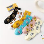 6 Pairs Women'S Fashion Creative Food Print Short Socks - Playful Burger, Donut & Coffee Cup Designs, Vibrant Colors, Soft Breathable Fabric, Machine Washable For Casual Casual Attire, Food Socks, Quirky Outfits, Fun Patterns, Comfortable Fit, Sock Collectors - Image 3