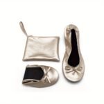 Women'S Portable Ballet Flats, Bowknot Rollable Soft Sole Wedding Flat Shoes, Comfy Dancing Flat Shoes With Purse Bag - Image 3