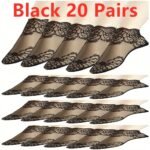 5 Pairs Women'S Invisible Boat Socks, Geometric-Pattern Lace Floral Trim, Knit Fabric Polyester 95% Spandex 5%, Hand Washable, Contrast Lace Ankle Socks - Image 23
