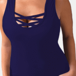 Plus Size Basic Criss Cross Round Neck Tank Top, Women'S Plus Slight Stretch Sexy Tank Top