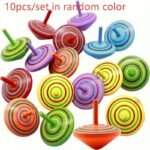 10Pcs Wood Spinning Tops - Non-Toxic Safe Smooth Spherical Handmade-Style Kids Toys With Rainbow Colors & Spiral Patterns, Spinners For Party Favors, Kindergarten Play, & (+) - Image 3
