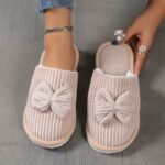 Women'S Slip-On Winter Slippers - Cozy Fleece-Lined Eva Sole, Soft All-Season Indoor House Shoes For Home & Couples, Casual Slip-On Design With Bow Detail, Slipon Shoes - Image 9