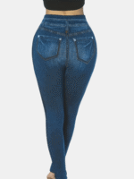 Plus Size Women'S Casual Style All-Season Stretch Denim-Look Leggings - High Elasticity, Machine Washable, Faux Pockets Detail, Polyester & Elastane Blend, Smooth Fabric, Ideal For Vacation, Plus Size Jeans.Non-Denim Pants With Denim Print - Image 9