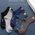 5Pairs Men'S Trendy Letter Pattern Crew Socks, Breathable Comfy Casual Socks For Outdoor Wearing - Image 2