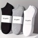 10 Pairs Men'S Invisible Seamless Socks - Breathable Moisture-Wicking Comfort, Solid Color Sports & Casual Socks In Black, Grey, White