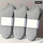 10 Pairs Men'S Invisible Seamless Socks - Breathable Moisture-Wicking Comfort, Solid Color Sports & Casual Socks In Black, Grey, White - Image 7