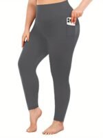 Plus Size High Waist Yoga Pants With Side Pockets - 88% Polyester 12% Elastane Stretchy Tummy Control Leggings, Sculpting Workout Gym Activewear For Women, All-Season Comfort (Machine Washable) - Image 11