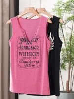 Smooth As Tennessee Whiskey Sweet As Strawberry Wine Women'S Tank Top - Soft Pink Sleeveless V-Neck Casual Shirt With Bold Letter Print, Thick Strap Country Music Style, Machine Washable All-Season Wear, Festive Concert Attire, Nontransparent Fabric - Image 11