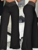 Elegant High-Waist Cross Detail Transparent Mesh Patchwork Pants, Solid Color, Polyester, Machine Washable - All Seasons - Image 11