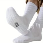 5 Pairs Men'S Mid-Calf Basketball Socks - Breathable Thick Towel Bottom, All-Season Moisture-Wicking Athletic Socks For Sports & Fitness, Usa Sizes 6-9, White, Sports Socks, Sports Footwear, Sleek Sock Design, Durable Sock Material, Workout Essentials, Sporty Look, Moisturewicking Fabric, Active Lifestyle - Image 14