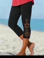 Plus Size Side Floral Print Capri Leggings, Casual High Waist Stretchy Leggings For Spring & Summer, Women'S Plus Size Clothing - Image 11