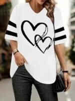 Plus Size, Plus Size Minimalist Heart Print Elegant And Comfortable Short Sleeve T-Shirt For Spring/Summer - Image 11