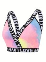 Women'S Plus Size Cross Strap Tie-Dye Bralette - Stretchy Polyester/Elastane Blend, No Padding, Mid-Rise Elegant Design For Everyday & Special Occasions - Image 6